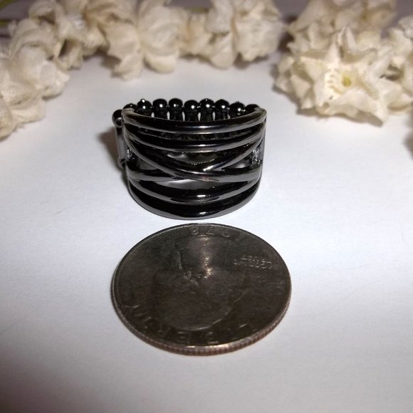 Dark Silver Gunmetal Ring Adjustable Size Stretch Band Girl Woman Jewelry C244 - Picture 2 of 5